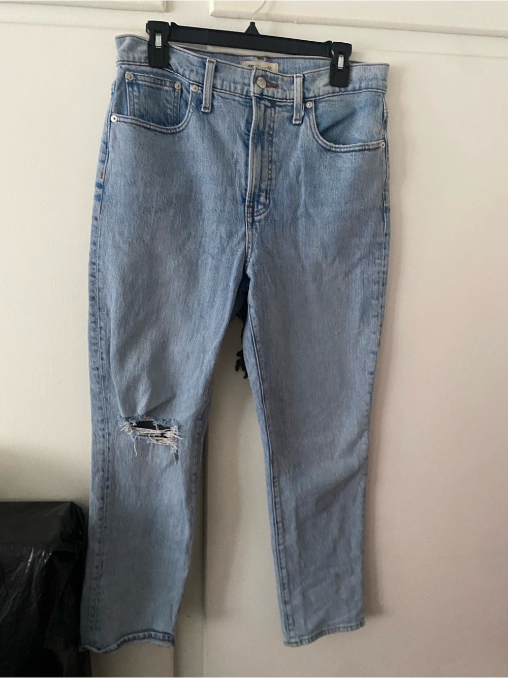 Madewell Light Wash High-Rise Distressed Straight Jeans
